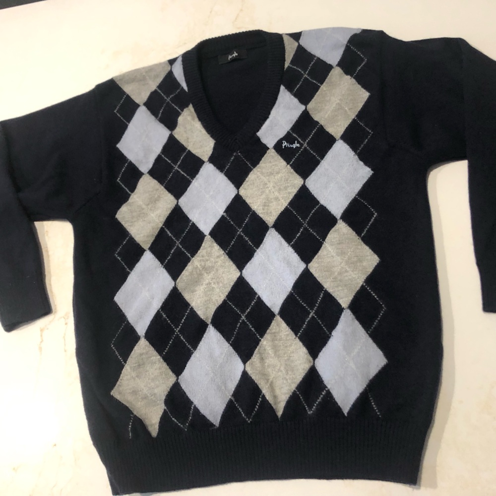 Pringle of Scotland navy wool argyle sweater